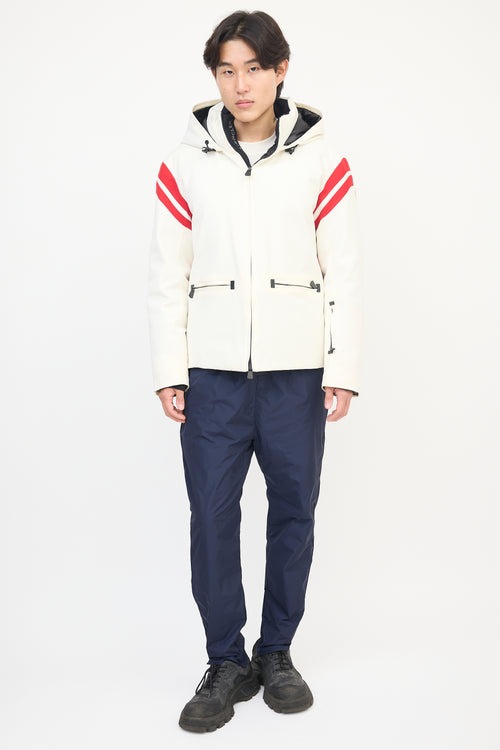 Moncler Grenoble White Nylon Striped Hooded Down Jacket