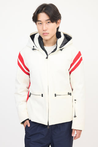 Moncler Grenoble White Nylon Striped Hooded Down Jacket