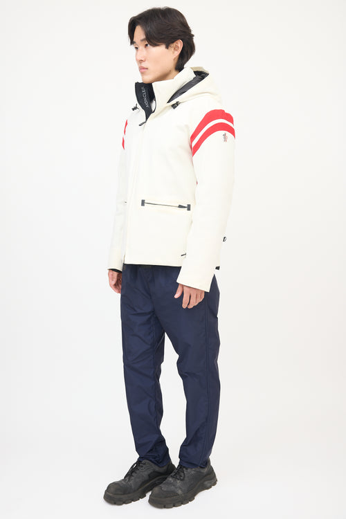 Moncler Grenoble White Nylon Striped Hooded Down Jacket