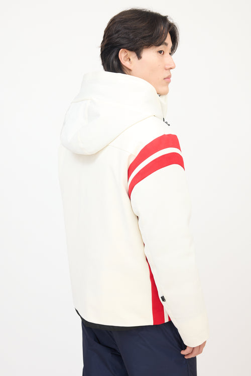 Moncler Grenoble White Nylon Striped Hooded Down Jacket