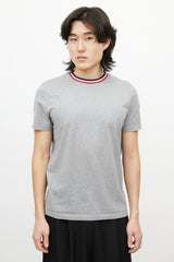 Moncler Grey & Multicolour Striped Collar T-Shirt