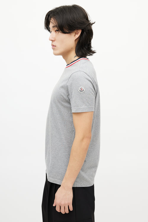Moncler Grey & Multicolour Striped Collar T-Shirt