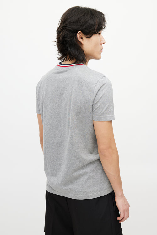 Moncler Grey & Multicolour Striped Collar T-Shirt