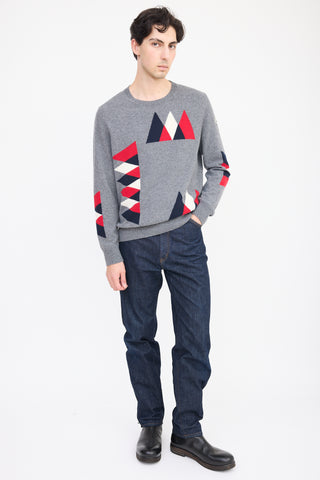 Moncler Grey & Multicolour Wool Geometric Knit Sweater