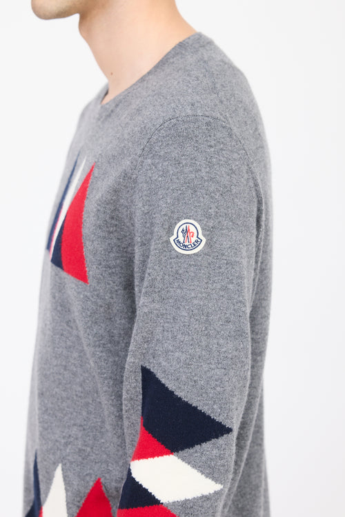 Moncler Grey & Multicolour Wool Geometric Knit Sweater