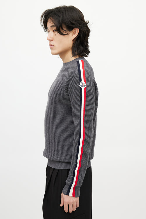 Moncler Grey & Multicolour Wool Striped Knit Sweater