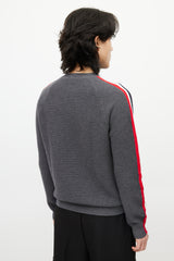 Moncler Grey & Multicolour Wool Striped Knit Sweater