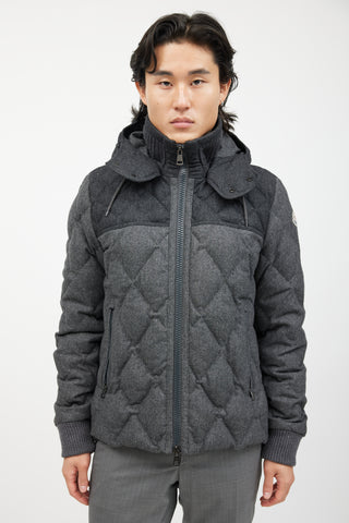 Moncler Grey Wool Quilted Down Jacket