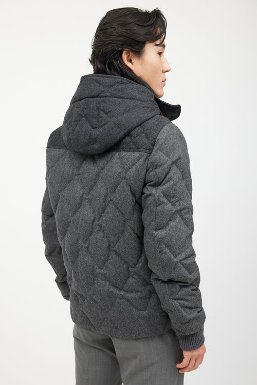 Moncler Grey Wool Quilted Down Jacket