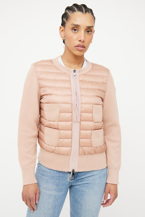 Moncler Light Pink Padded Wool Cardigan