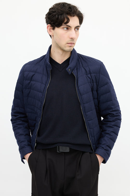 Moncler Navy Down & Wool Delabost Puffer Jacket