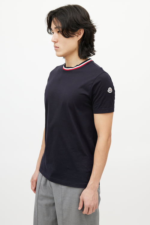 Moncler Navy & Multicolour Striped Collar T-Shirt