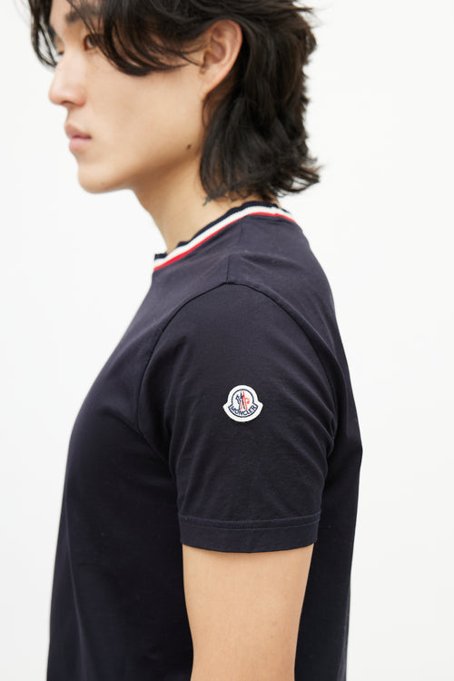 Moncler Navy & Multicolour Striped Collar T-Shirt