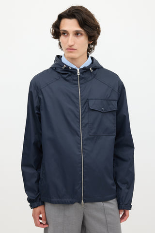 Moncler Navy Nylon Hooded Jacket