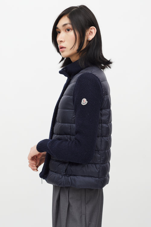 Moncler Navy Puffer & Knit Maglione Tricot Jacket