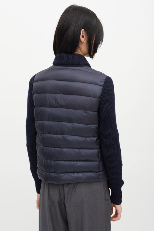 Moncler Navy Puffer & Knit Maglione Tricot Jacket