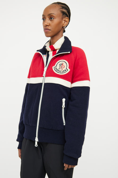 Moncler Navy Red Wool Maglion Cardigan