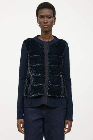 Moncler Wool Down Tricot Knit Cardigan