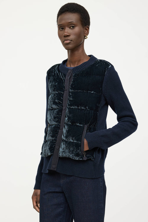 Moncler Wool Down Tricot Knit Cardigan