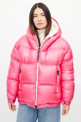 Moncler Pink & White Reversible Hufi Bomber Jacket