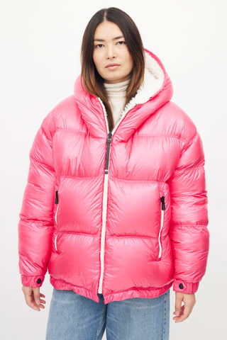Moncler Pink & White Reversible Hufi Bomber Jacket