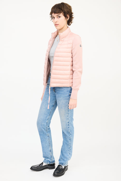 Moncler Pink Wool Sleeve & Nylon Shell Puffer Jacket