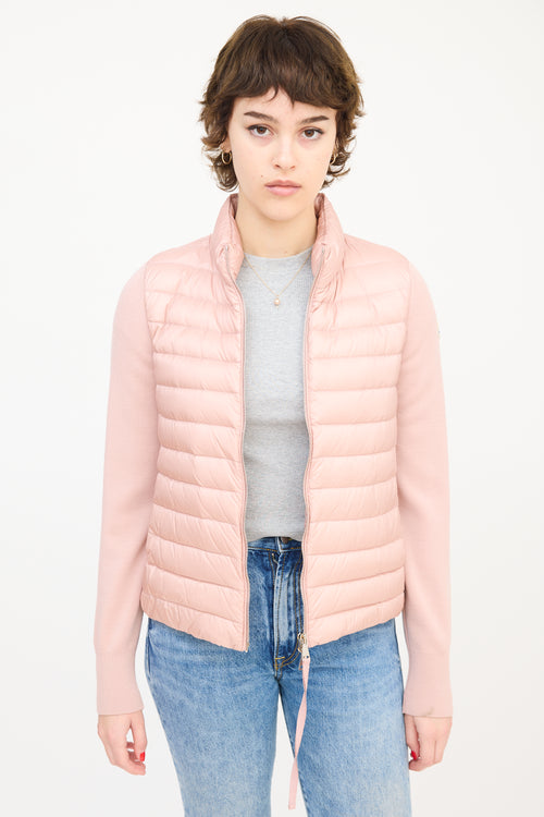 Moncler Pink Wool Sleeve & Nylon Shell Puffer Jacket