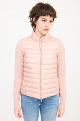 Moncler Pink Wool Sleeve & Nylon Shell Puffer Jacket