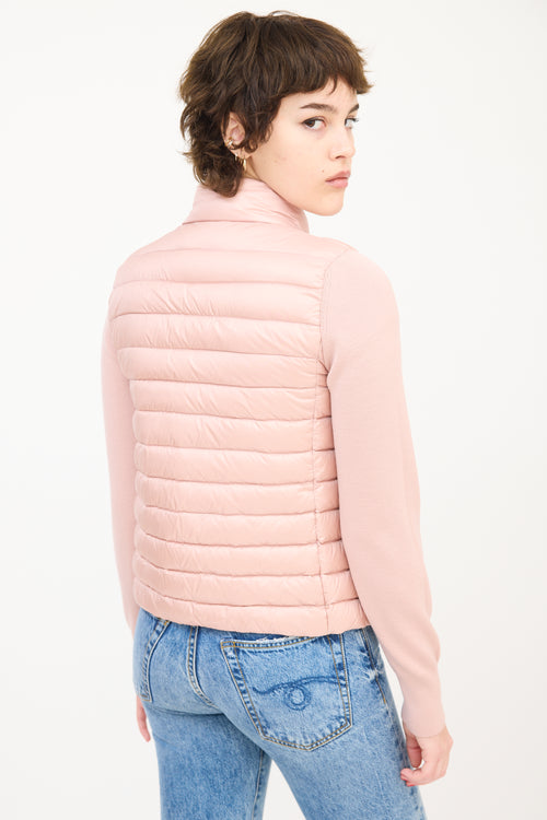 Moncler Pink Wool Sleeve & Nylon Shell Puffer Jacket