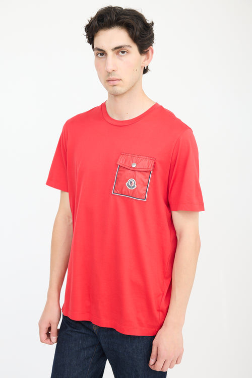 Moncler Red Nylon Logo Pocket T-Shirt