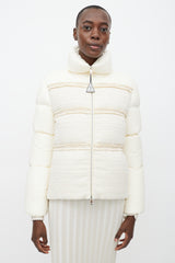 Moncler White Aucun Woven Down Puffer Jacket