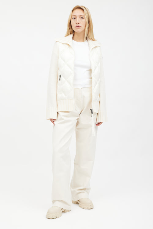 Moncler Cream White Lightweight Knit & Nylon Jacket
