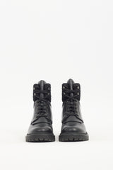 Moncler Black Leather & Tweed Combat Boot
