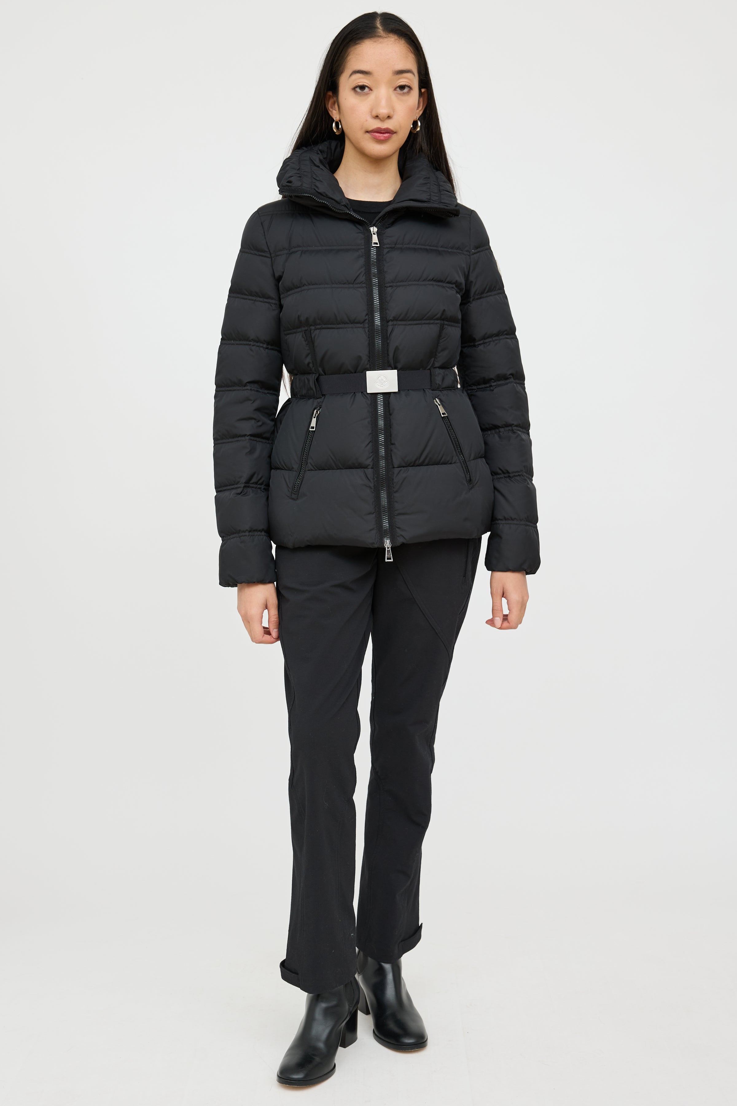 Moncler Black Alouette Down Belted Jacket VSP Consignment