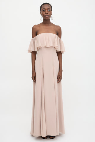 Monique Lhuillier Chiffon Off Shoulder Gown