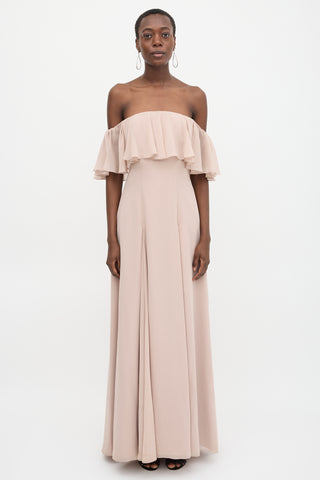 Monique Lhuillier Chiffon Off Shoulder Gown