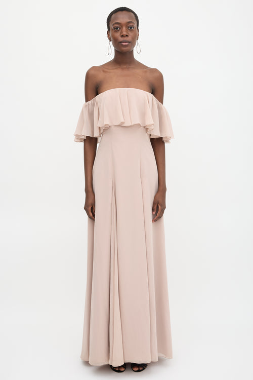 Monique Lhuillier Chiffon Off Shoulder Gown