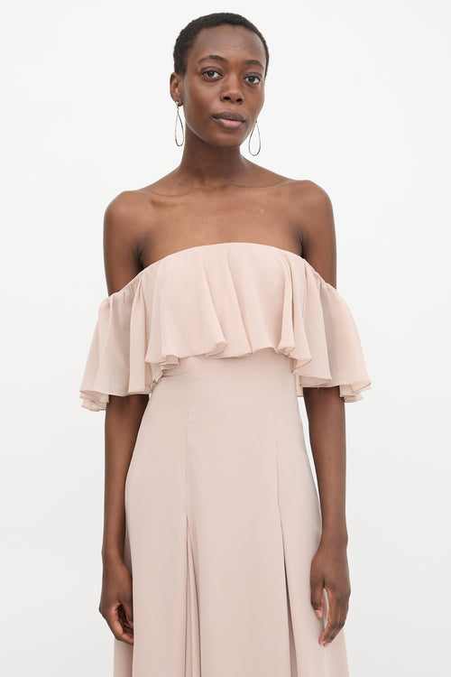 Monique Lhuillier Chiffon Off Shoulder Gown