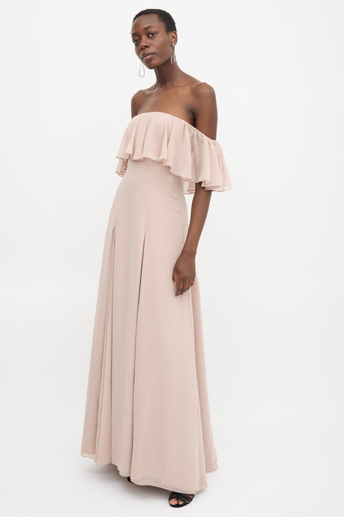 Monique Lhuillier Chiffon Off Shoulder Gown