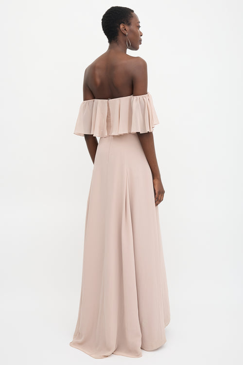 Monique Lhuillier Chiffon Off Shoulder Gown