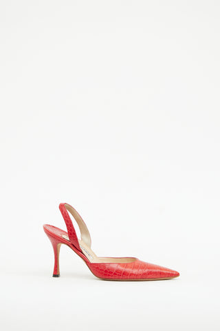 Manolo Blahnik Red Embossed Slingback Heel