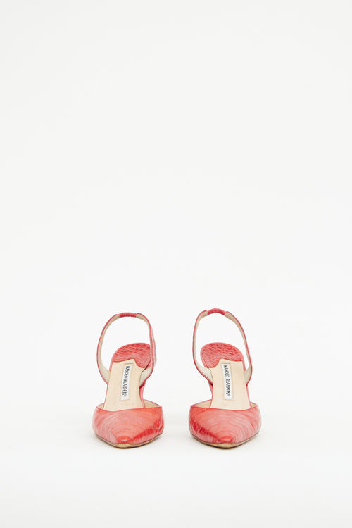 Manolo Blahnik Red Embossed Slingback Heel