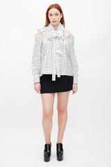 Monse White & Black Ruffled Windowpane Top