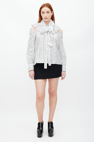Monse White & Black Ruffled Windowpane Top