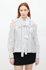 Monse White & Black Ruffled Windowpane Top