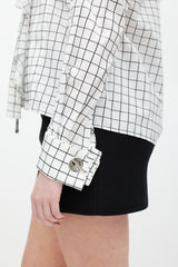 Monse White & Black Ruffled Windowpane Top