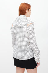 Monse White & Black Ruffled Windowpane Top