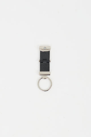 Montblanc Black & Silver Leather Key Fob Pivot Keychain