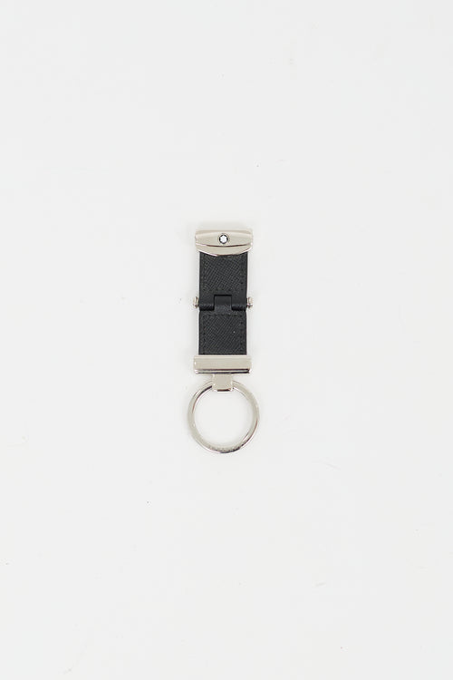 Montblanc Black & Silver Leather Key Fob Pivot Keychain