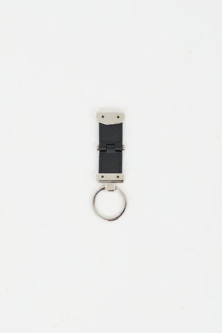 Montblanc Black & Silver Leather Key Fob Pivot Keychain